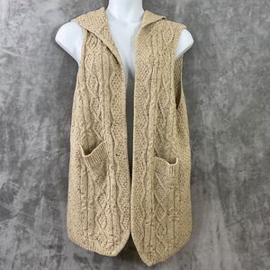 Anthropologie Oddy Sweater Vest M/L Chunky Hooded Pockets Fisherman Cable Knit